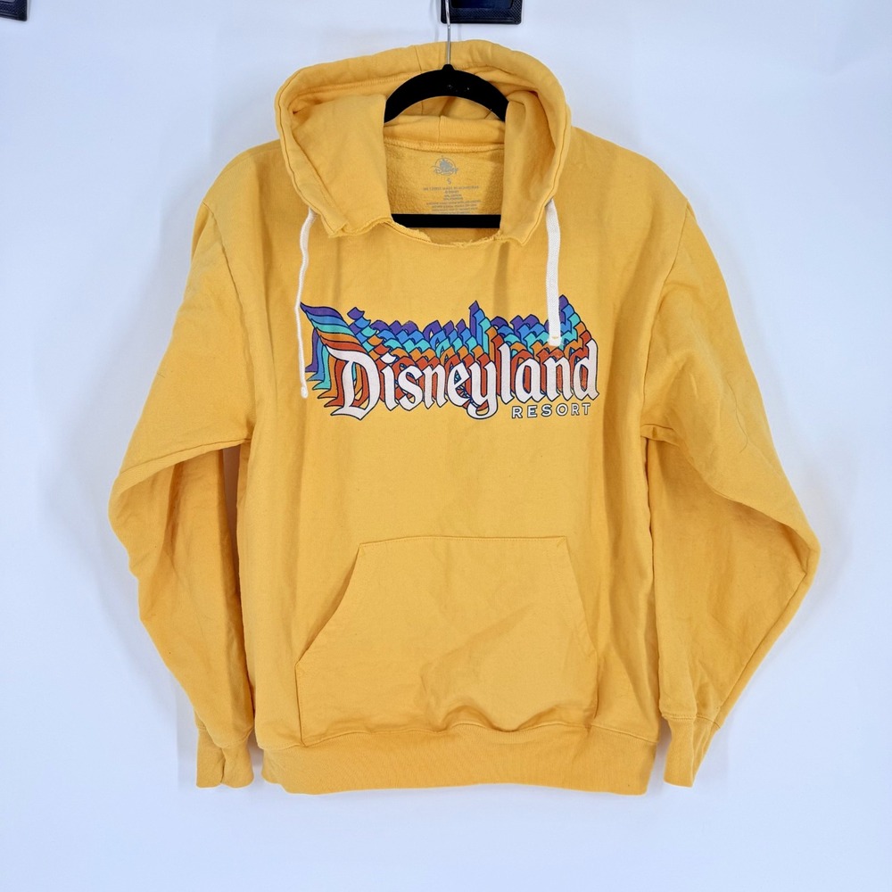Disney Parks Disneyland Resort Retro Logo Hoodie Yellow Adult Size Small